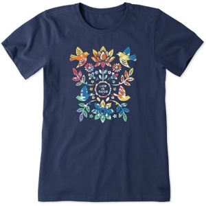 Camiseta trituradora de tie dye con diseño de jardín de arte popular para mujeres