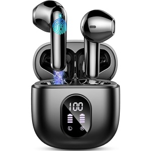 Cascos Inalámbricos Bluetooth con Cancelación de Ruido ENC y Pantalla - Auriculares Bluetooth 5.3 HiFi Estéreo, 50H de Duración, 4 Micrófonos HD - 2024 Audífonos Inalámbricos