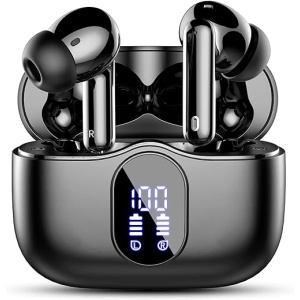 Cascos Negros Inalámbricos con Micrófono HD, Bluetooth 5.3, Sonido HiFi Estéreo, Pantalla LED, Reducción de Ruido, Controlador Dinámico de 13 mm, Impermeables IP7, hasta 36H de...
