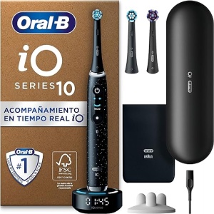 Cepillo de Dientes Eléctrico Oral-B iO 10 con Mango Recargable, 3 Cabezales de Repuesto y Estuche de Viaje con Cargador, Diseñado por Braun, Regalo Ideal para Mujer y