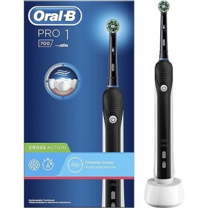 Cepillo de Dientes Eléctrico Oral-B Pro 1 700 con Mango Recargable, Tecnología Braun, 1 Cabezal De Recambio y Cargador - Negro, Regalos Originales