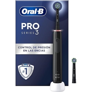 Cepillo de Dientes Eléctrico Oral-B Pro 3 3000 con Mango Recargable y 2 Cabezales, Fabricado por Braun, Ideal como Regalo para Hombres y Mujeres - Color Negro