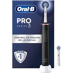 Cepillo de Dientes Eléctrico Oral-B Pro 3 3000 con Mango Recargable y 2 Cabezales, Color Blanco y Negro, Diseñado Por Braun