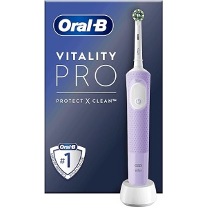Cepillo de Dientes Eléctrico Oral-B Vitality Pro con Mango Recargable, 1 Cabezal y Diseño por Braun - Morado, Ideal para Regalar
