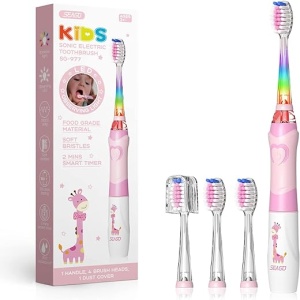 Cepillo de dientes eléctrico para niños Seago con luz de colores, 4 cabezales extra suaves, Temporizador de 2 minutos, Para niños mayores de 3 años
