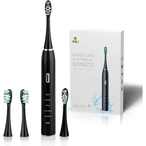 Cepillo de Dientes Eléctrico Sónico MU con 4 Cabezales, 5 Modos y Temporizador de 2 Minutos, IPX7 Impermeable - Cepillo de Dientes Eléctrico