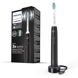 Cepillo de dientes eléctrico sónico Philips Sonicare serie 3100 con sensor de presión y recordatorio de sustitución de cabezal BrushSync, color negro, modelo HX3671/14