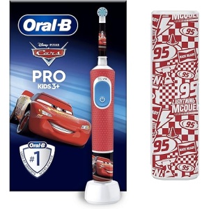 Cepillo dental eléctrico Oral-B Pro Kids con mango de Cars de Disney, cabezal, estuche de viaje, diseñado por Braun, ideal para niños a partir de los 3 años