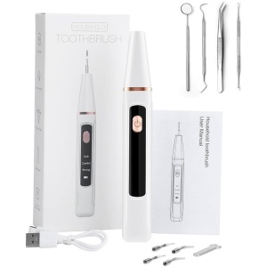 Cepillo Dental Ultrasónico con Raspador - Limpiador de Sarro y Placa Dental - 3 Modos, Carga por USB-C, Color Blanco, Luces LED, Incluye 4 Herramientas Antisarro