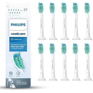 Cepillos de repuesto estándar Philips Sonicare ProResults originales para cepillo de dientes eléctrico sónico - Paquete de 10 unidades en color blanco (Modelo HX6010/32)