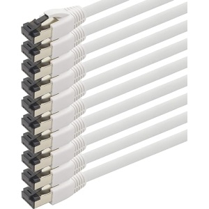 Conjunto de 10 cables de red Cat 8 blancos de 0,5m - Cable CAT8 de alta velocidad de 2000 Mhz, 40 Gbit/s 40GBase-T para conexiones Ethernet - Cable LSZH - 10 unidades de 0,5m,...