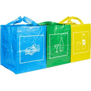 Conjunto de 3 Bolsas para Reciclaje QILZO® con Capacidad de 40L para Vidrio, Plástico y Papel