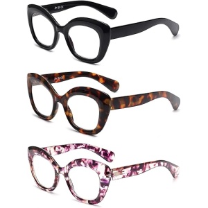 Conjunto de 3 Gafas de Lectura Cateye con Bloqueo de Luz Azul, Ideal para Mujeres y Hombres
