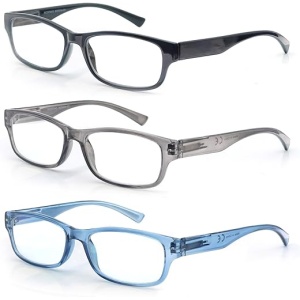 Conjunto de 3 pares de Gafas de Lectura/Presbicia para Hombre y Mujer, Diseño Cómodo y Ligero, Buena Visión para Cerca y Para Vista Cansada, en Negro, Gris y Azul