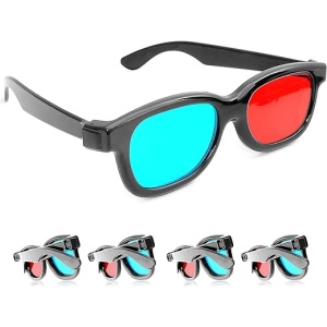 Conjunto de 4 gafas anaglifo, en color rojo y azul/cián, con montura de plástico - Producto de Ganzoo para películas y juegos en 3D