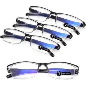 Conjunto de 4 Gafas de lectura TERAISE anti luz azul, cómodas y livianas para hombres y mujeres, ideales para usar frente a la computadora/teléfono, incluye estuche protector