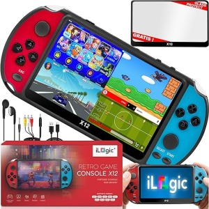 Consola de juegos portátil iLogic X12 con Emulador de Juegos Retro de Plataforma con 5000 juegos, Pantalla de 5.1 pulgadas. La consola incluye juegos, películas, fotos, música y...