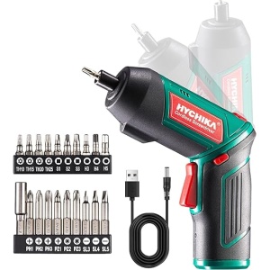 Destornillador Eléctrico Inalámbrico HYCHIKA, Potencia de 6N.m, Batería de 3.6v y 2000mAh, Luz LED, Mandril Magnético, Cargador con Cable de 3.5mm, 20