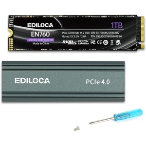 Disco Duro SSD Ediloca EN760 de 1 TB con disipador térmico, PCIe Gen4, NVMe M.2 2280, velocidad de hasta 5000 MB/s, internos, tecnología de caché Dynamic SLC, compatible con PS5...