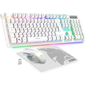 Empire Gaming - Armor RF800 Combo inalámbrico recargable de teclado y ratón para gamers con diseño QWERTY (distribución española) y Mouse Pad-RGB Teclado inalámbrico de 2.4Ghz -...
