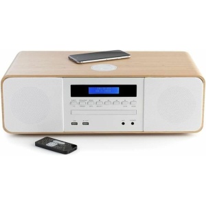 Equipo de música Thomson MIC201IBT con Bluetooth y cargador inalámbrico, radio FM, reproductor de CD/USB, toma de auriculares y entrada AUX-IN