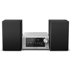 Equipo de sonido compacto Panasonic SC-PM700EG-S con CD, radio FM, USB y Bluetooth, altavoces de 80 W, control de graves y diseño plateado