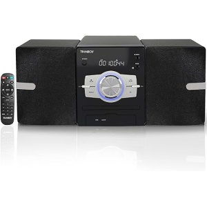 Equipo de sonido estéreo compacto HiFi con reproductor de CD, Bluetooth, radio FM, USB, entrada auxiliar, pantalla LED grande y botón, y control remoto (modelo TB-818)