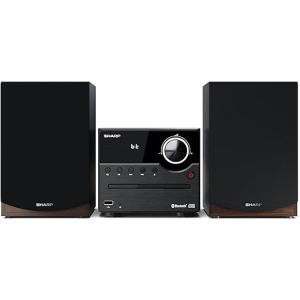 Equipo de sonido estéreo Sharp XL-B512(BR) con radio FM, Bluetooth v5.0, reproductor de CD-MP3 y USB, altavoces de madera y potencia de 45W, en color marrón