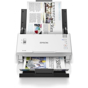 Escáner de documentos Epson Workforce DS-410, color, A4, con alimentador automático de documentos, escaneado doble cara (dúplex) y conexión USB, en color blanco