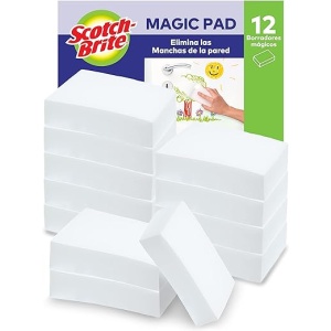 Esponja Mágica Scotch-Brite, Pack de 12 Unidades, Borrador Mágico para Eliminar Manchas en Paredes, Zapatos, Fregaderos y Más sin Necesidad de Productos Químicos