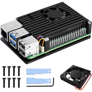 Estuche metálico Miuzei para Raspberry Pi 5 con ventilador PWM, enfriador pasivo silencioso, carcasa de aluminio para Raspberry Pi 5 8GB/4GB con GPIO externo y disipador de...