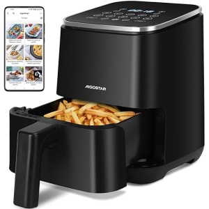 Freidora de aire Aigostar Dot sin aceite de 2L, 1200W con pantalla táctil LED, 8 programas ajustables, rejilla antiadherente desmontable y control de tiempo y temperatura