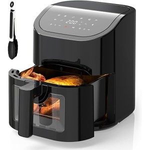 Freidora de Aire Caliente EUARY Sin Aceite 4.5L, 1700W con 10 Programas, AirFryer con 32 Recetas en Español y 8 Programas, Pantalla LED Táctil y Función de Precalentamiento