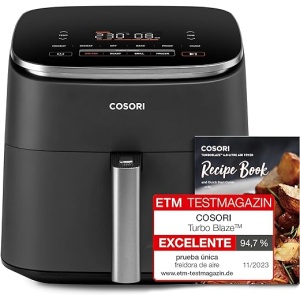 Freidora de Aire COSORI Turbo Blaze™ 6L, 46% Más Rápida con Motor DC, 9 en 1 sin Aceite, Incluye 96 Recetas de Chef, Apta para Lavavajillas, Ideal para Freír, Hornear, Asar