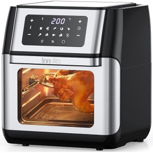 Freidora de Aire Innsky 10L, 1500W con 10 Programas, 6 Accesorios, Horno de Aire Caliente, Función de Deshidratación, Pantalla LED Táctil, Temporizador y Recetas incluidas