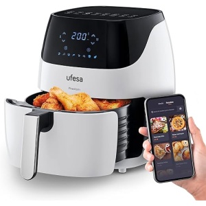 Freidora de Aire sin Aceite Ufesa AF5100 White Phantom con WIFI, 5L, Control Táctil Digital, 8 Programas, 1500W, APP con Recetario, Regulable en Temperatura y Tiempo, Incluye...