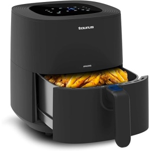 Freidora de aire Taurus Amazing AF1701D, capacidad de 5.5L sin aceite, ideal para 1200g de patatas, con 8 programas y pantalla táctil. Incluye temporizador y alcanza hasta...