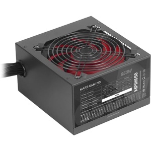 Fuente de alimentación para PC ATX de 650W Mars Gaming MPIII650 con tecnología silenciosa AI-RPM, eficiencia del 85%, garantía de 5 años, color negro