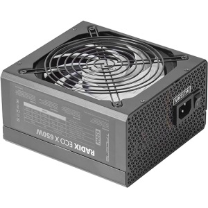 Fuente de alimentación para PC Tacens Radix Eco X 650 de 650W, con garantía de 6 años, tecnología silenciosa AI-RPM, eficiencia del 87% y color negro