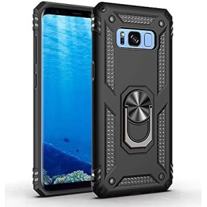 Funda Armor con Anillo y Soporte para Samsung Galaxy S8+ Plus, Negro, Anti-impactos, Carcasa Dura de PC y Silicona TPU para Protección Completa del Móvil