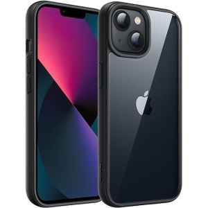 Funda JETech para iPhone 13 de 6,1 Pulgadas, Resistente a Golpes, Borde de TPU Mate en Color Sólido, Parte Posterior Transparente anti-Arañazos (Negro)