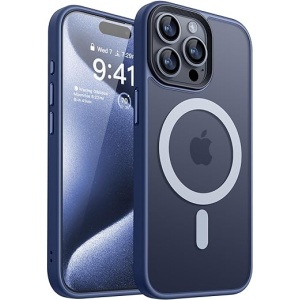 Funda magnética para iPhone 15 Pro de CANSHN, con protección de grado militar, carcasa trasera mate translúcida y delgada a prueba de golpes (color azul oscuro)