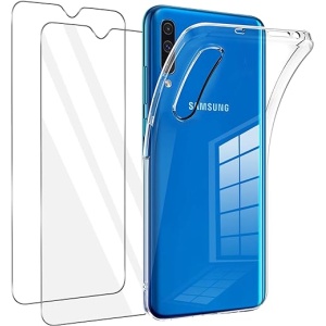 Funda para Samsung Galaxy A50 con Protector de Pantalla, Carcasa de Silicona Transparente y Cristal Templado, Ultra Fina y Resistente a los Golpes, Compatible con Samsung A50 6.4
