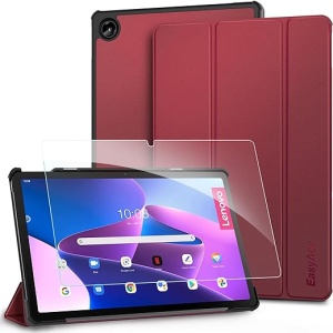 Funda protectora con soporte y protector de pantalla para Lenovo Tab M10 Plus 3ª generación 2023, modelo de 10,6 pulgadas, color burdeos (TB128FU/TB125FU/TB128XU) de EasyAcc