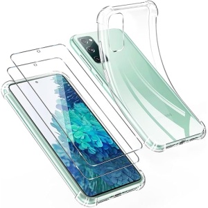 Funda Transparente para Samsung Galaxy S20 FE 5G con 2 Protectores de Pantalla, Carcasa Ultra Delgada de TPU Antigolpes y Anti-arañazos con Esquinas Reforzadas