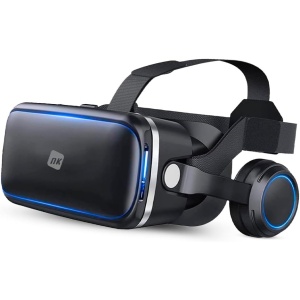Gafas de Realidad Virtual NK con Auriculares - Compatible con Smartphone de 4.7" a 6.53", 3D y Audio, Ángulo de Visión 90-100º, Giro de 360º, Ajuste de Objetivo y Pupila - Color...