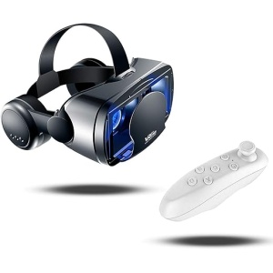 Gafas de Realidad Virtual VR con Controlador Bluetooth y Auriculares, Ajuste 3D y Juegos de Video para Smartphone de 5 a 7 Pulgadas, Compatibles con iOS y Android