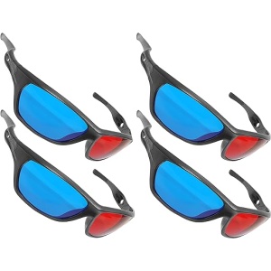 Ganzoo - Set de 4 Gafas 3D para televisión y Juegos de Ordenador (Rojo y Azul)