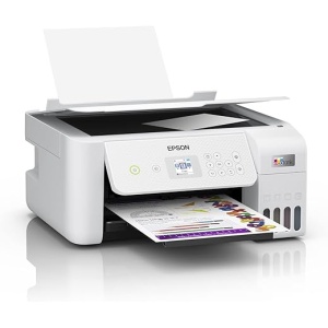Impresora Epson EcoTank ET-2826 con WiFi A4, Depósito de Tinta Recargable y Pantalla LCD, Funciones 3 en 1: Impresión, Copia, Escaneo, Impresión Móvil, Color Blanco