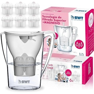 Jarra Filtradora de Agua BWT de 2,6L con 6 Filtros de Magnesio - Potencia el Sabor, Ahorro Garantizado, Elimina Cloro y Cal, Purifica el Agua, Incluye Contador Manual, Uso...